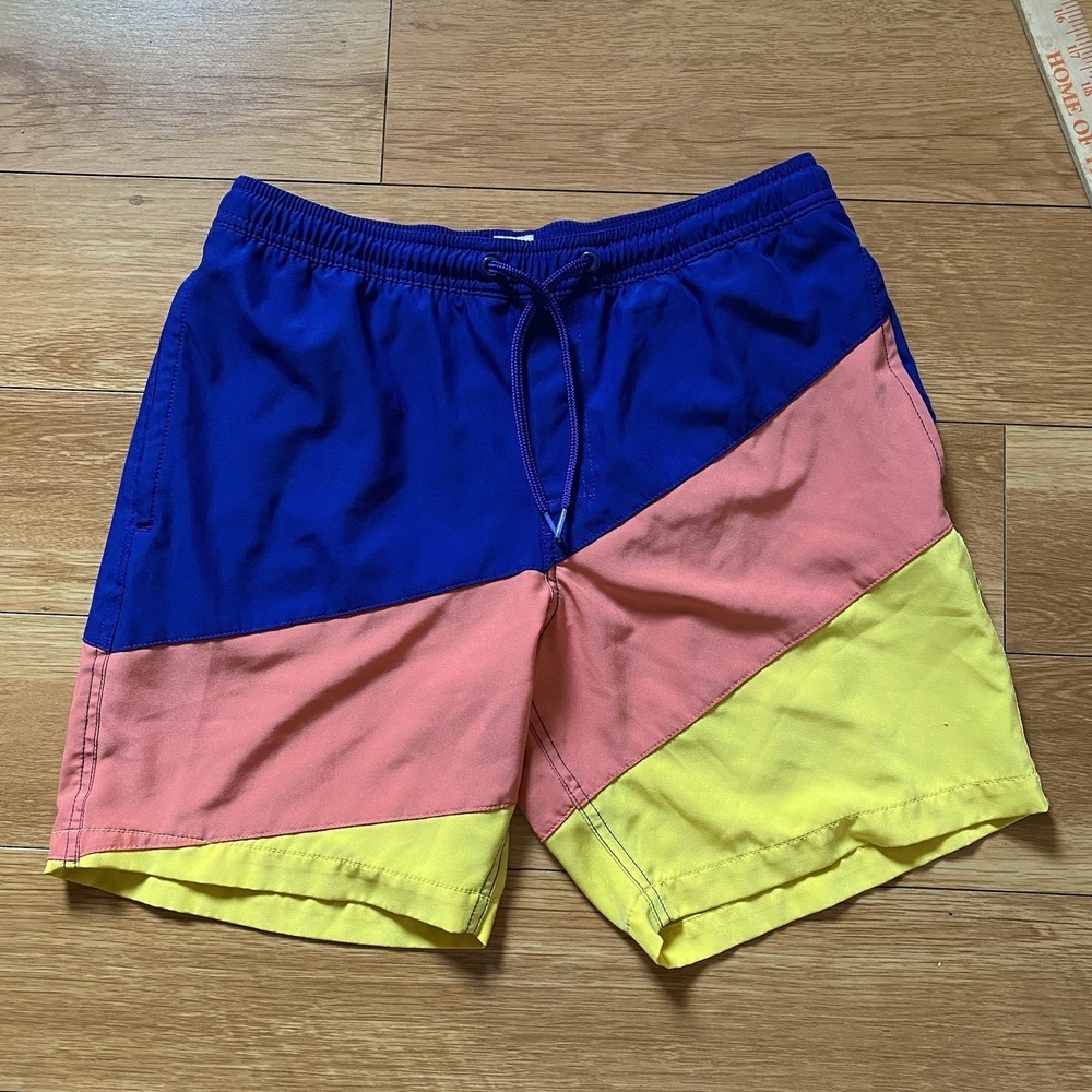 Gap Swim Trunks Mens Medium Blue Yellow Shorts Beachwear Pool Swimming Preppy